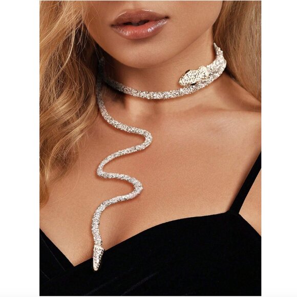 Etsy Jewelry - Art Deco Crystal Adjustable Snake Necklace in Silver, NWT